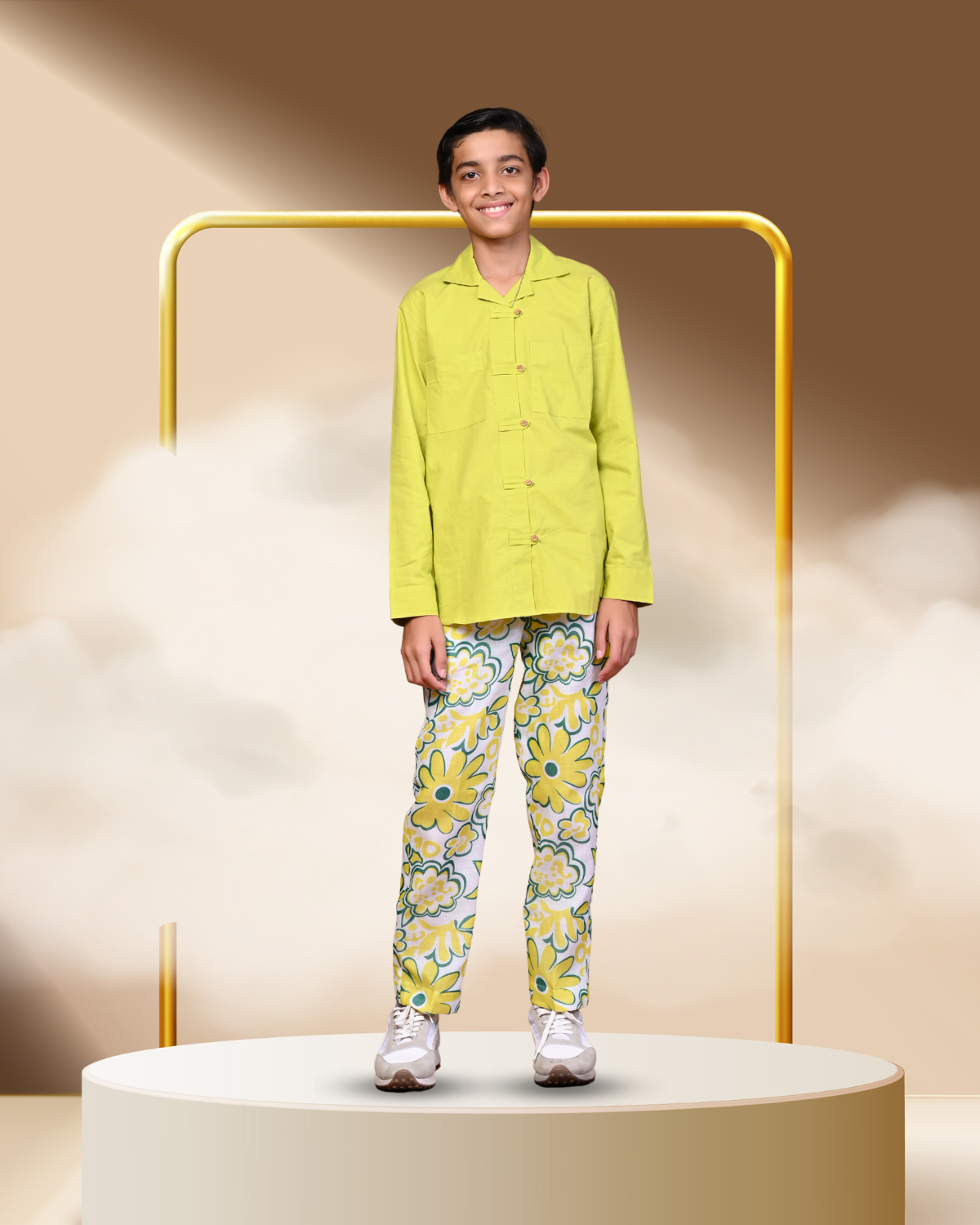 Pure Cotton Printed Pant And Solid Shirt Set