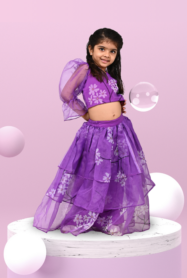2 Pc Printed Organza Set For Girl By Kiddicot