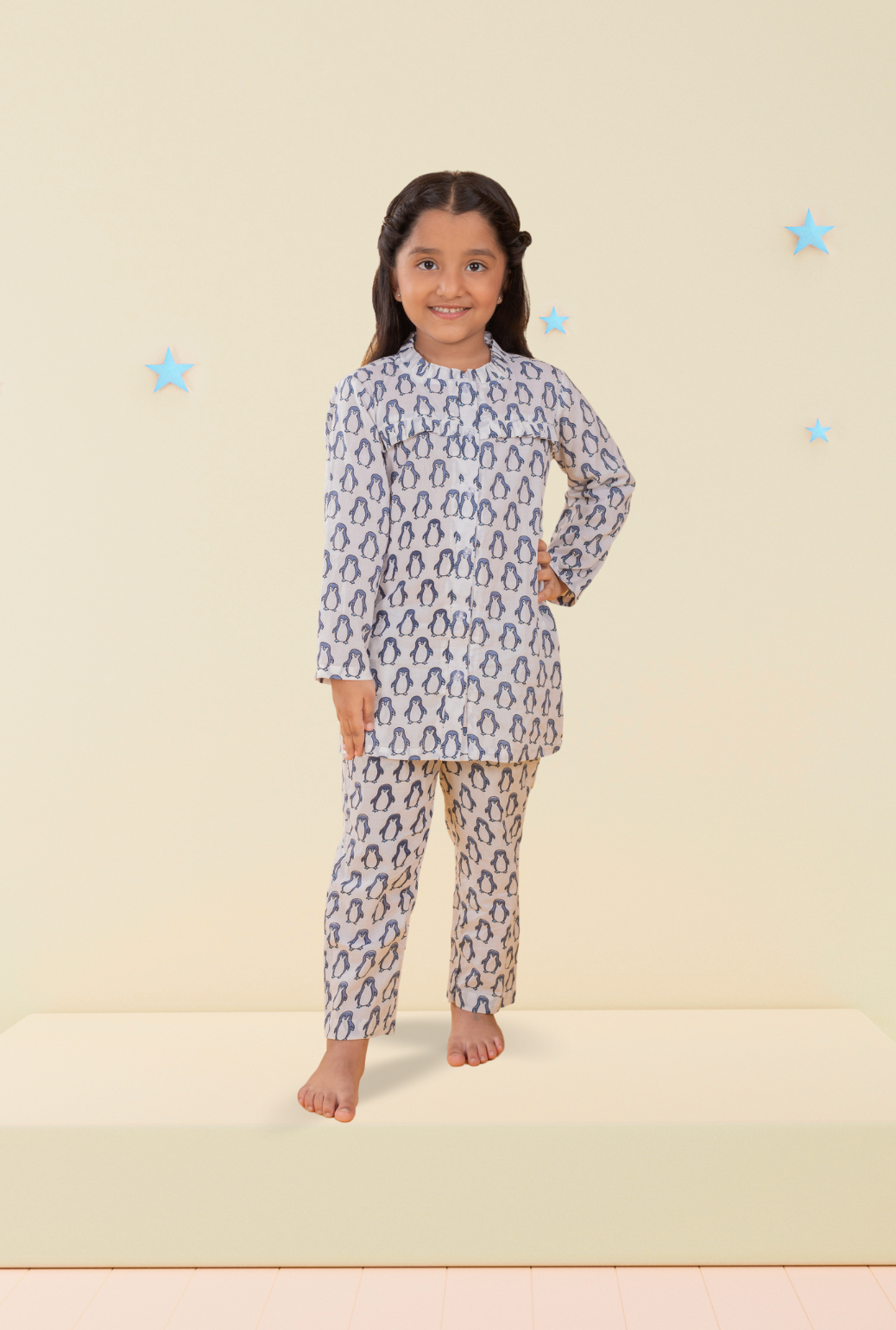 Pure Cotton Penguin Pyjama Set For Girls By Kiddicot