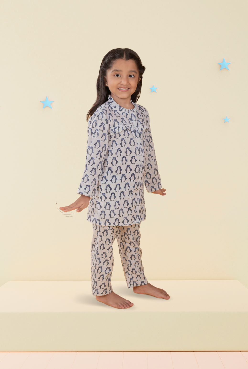 Pure Cotton Penguin Pyjama Set For Girls By Kiddicot