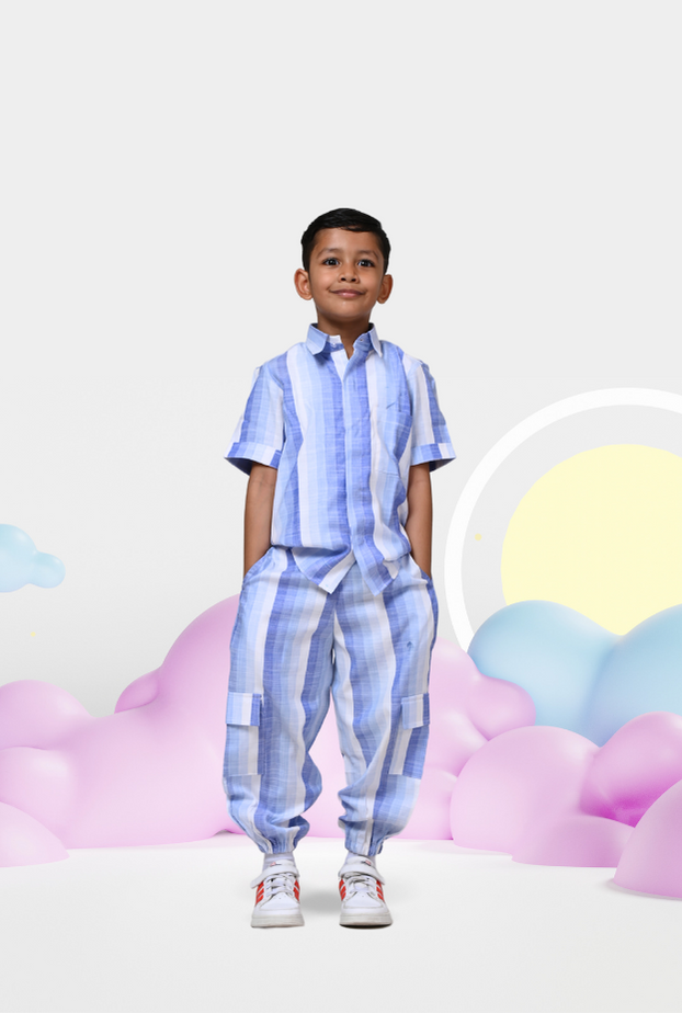 2 Pc Cotton Shirt And Jogger Set For Boy By Kiddicot
