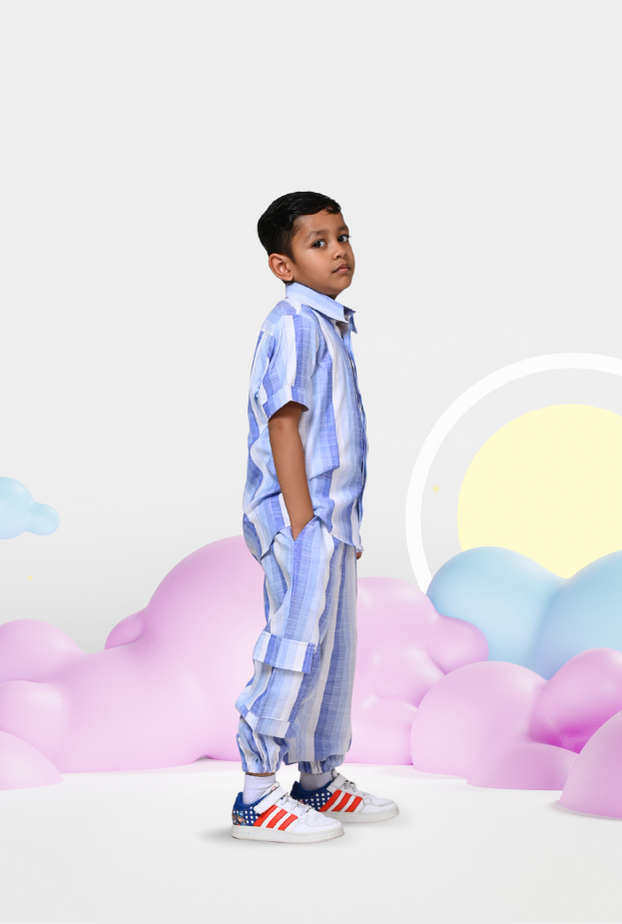 2 Pc Cotton Shirt And Jogger Set For Boy By Kiddicot