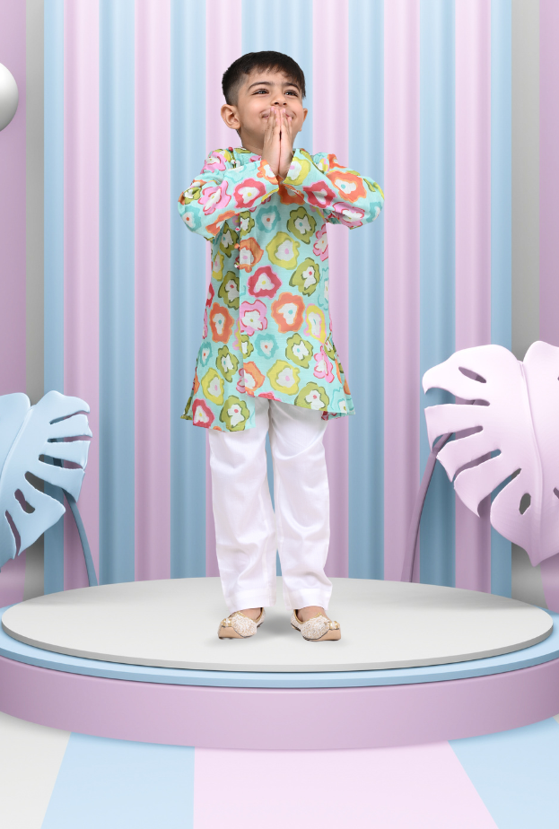 Multicolor Chanderi Kurta Pyjama Set For Boys By Kiddicot