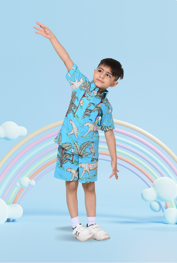Pure Cotton Jungle Print Co-ord Set For Boys By Kiddicot