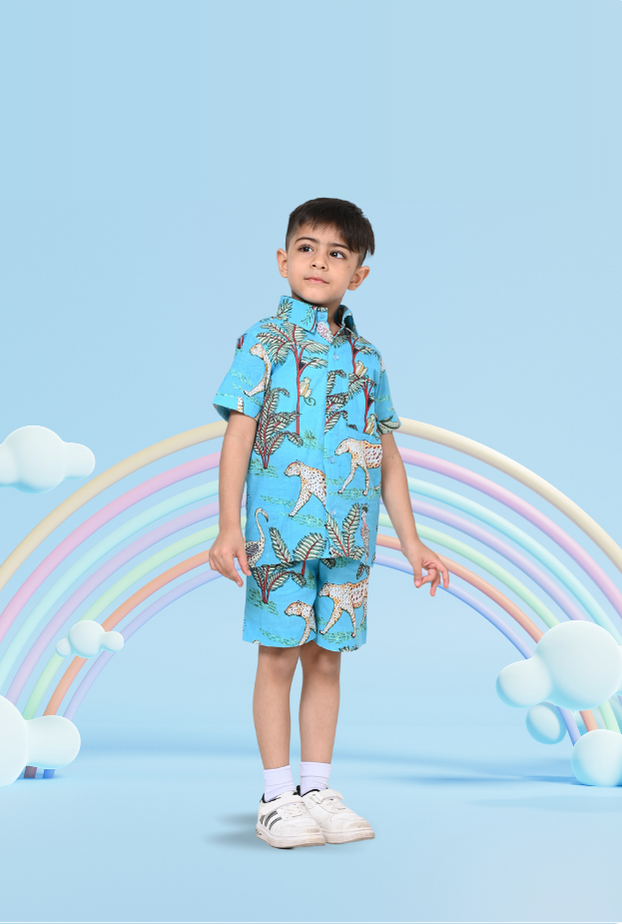 Pure Cotton Jungle Print Co-ord Set For Boys By Kiddicot