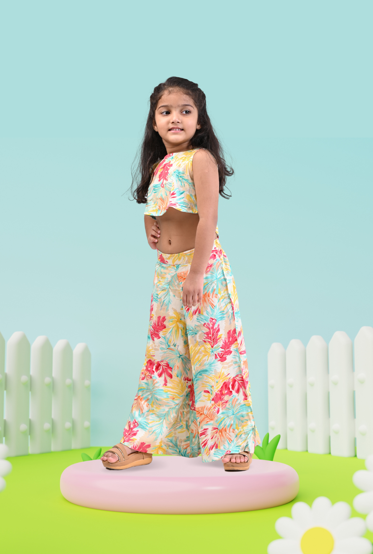 Leafy Print Rayon Set For Girl By Kiddicot