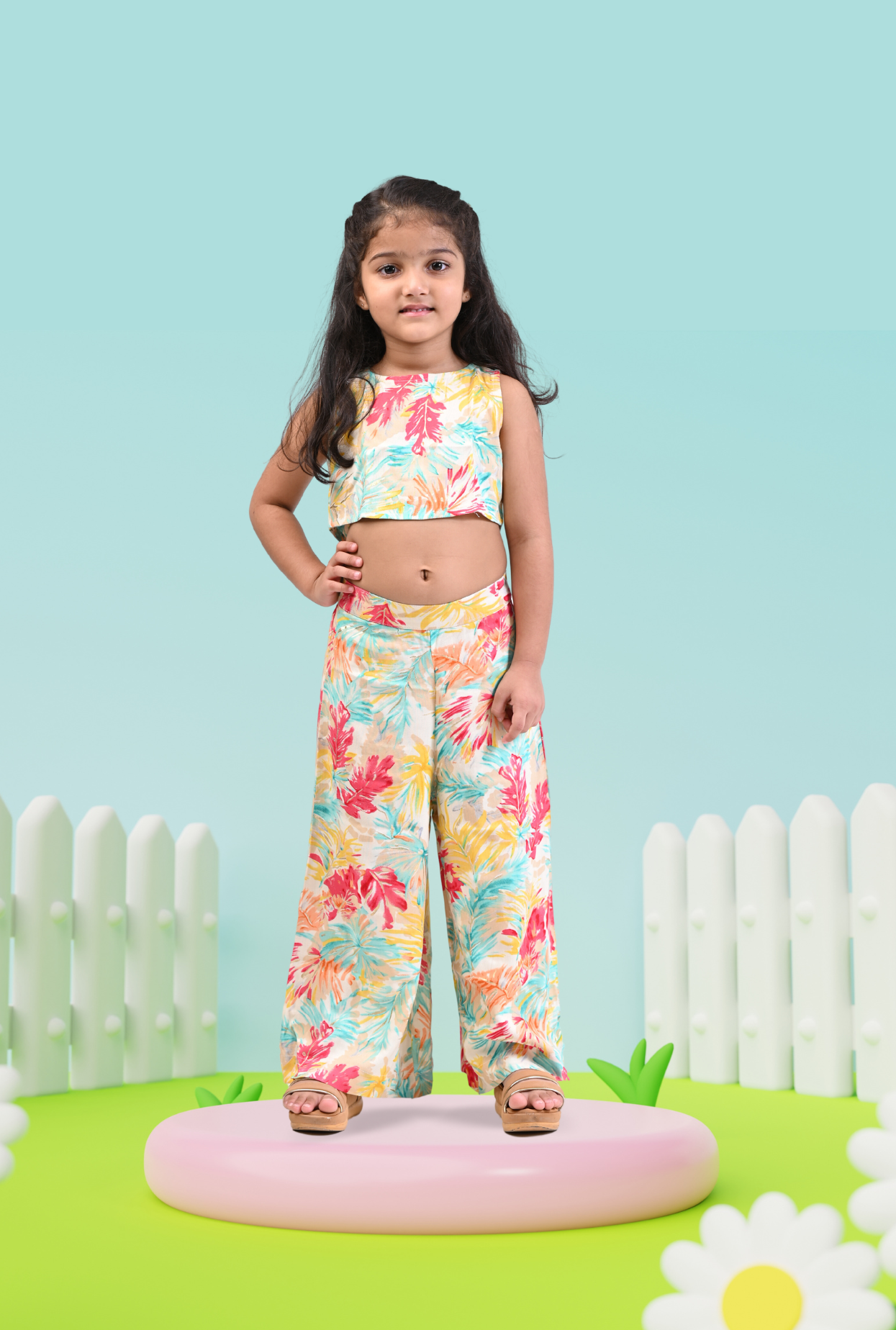 Leafy Print Rayon Set For Girl By Kiddicot