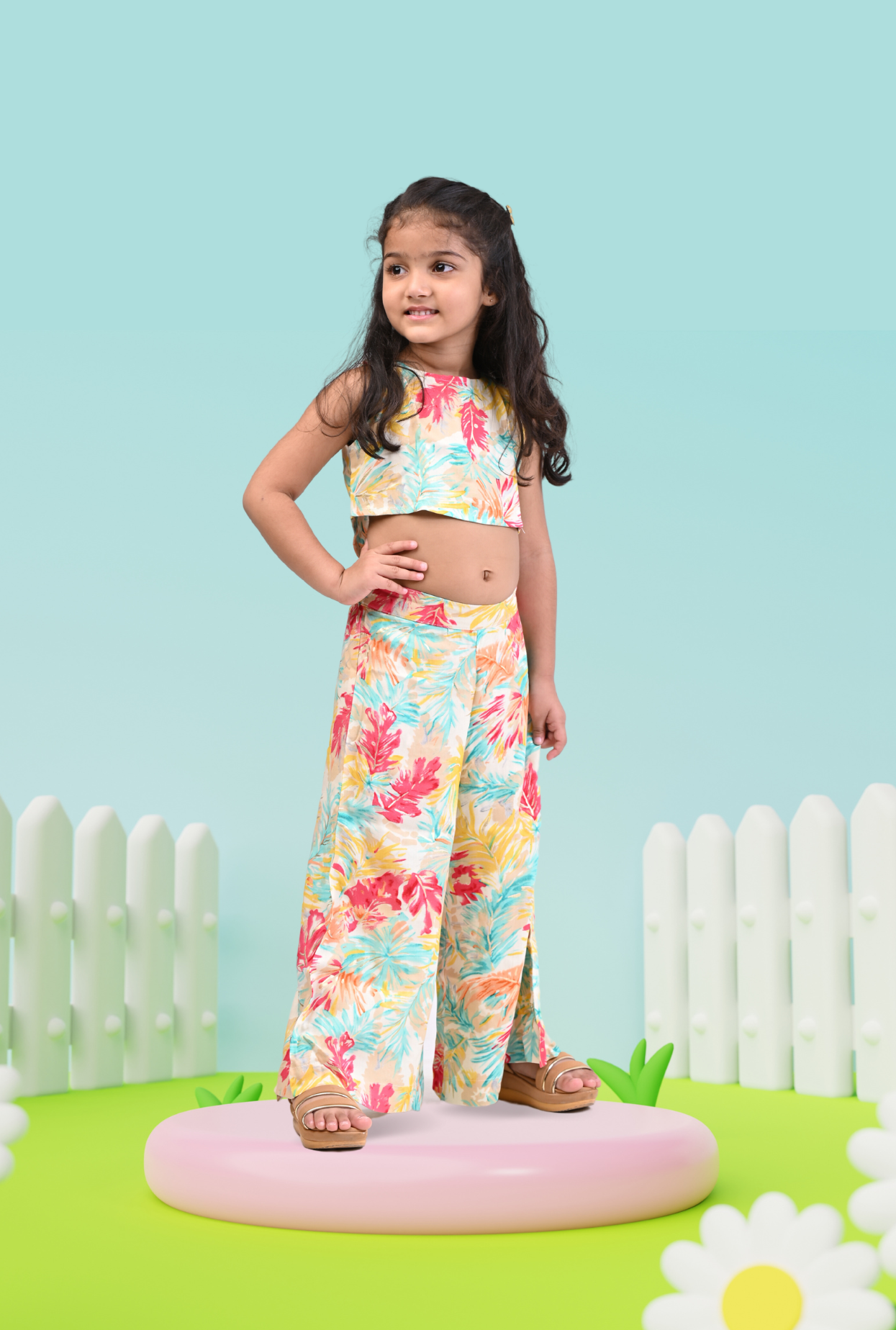 Leafy Print Rayon Set For Girl By Kiddicot