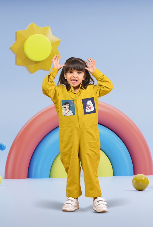 Pure Cotton Handpainted Jumpsuit For Girls By Kiddicot