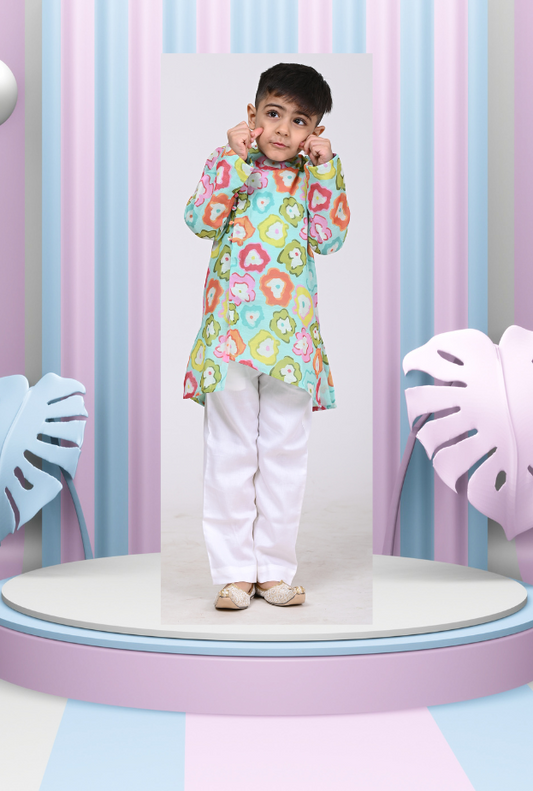 Multicolor Chanderi Kurta Pyjama Set For Boys By Kiddicot