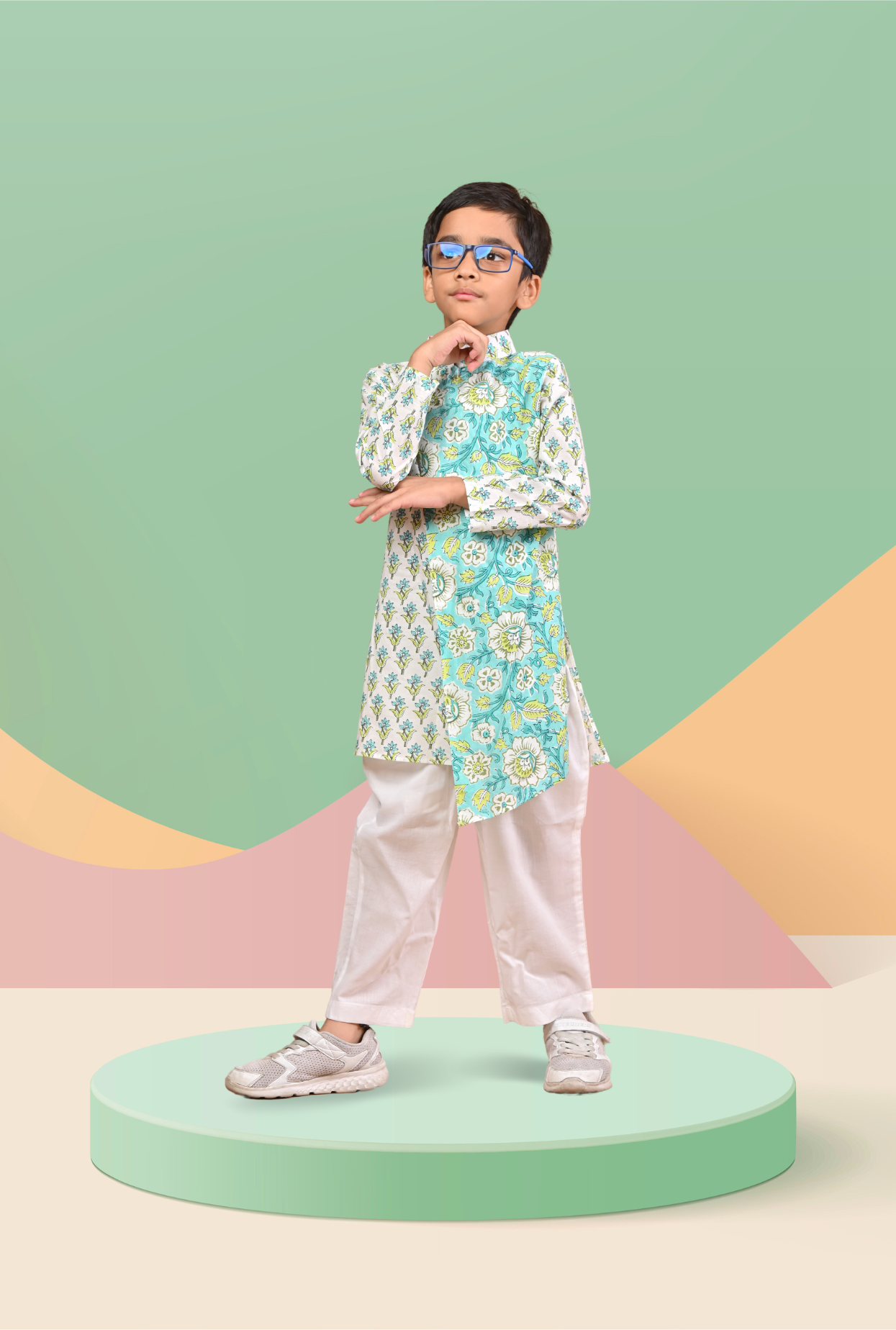 Floral Overlaped Kurta Set For Boy By Kiddicot