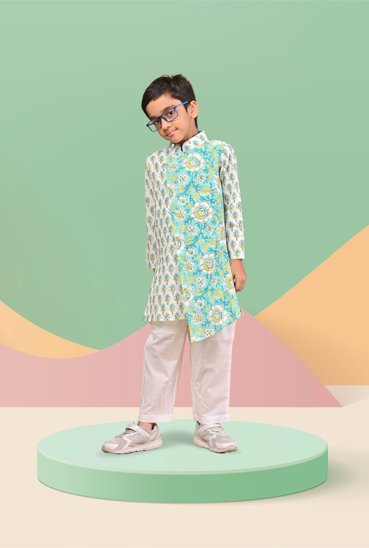 Floral Overlaped Kurta Set For Boy By Kiddicot
