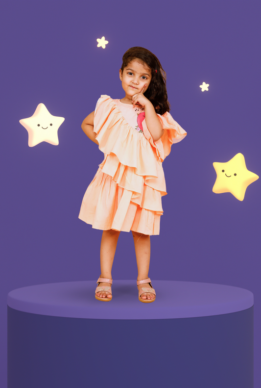 Pure Cotton Ruffled Dress For Girls By Kiddicot