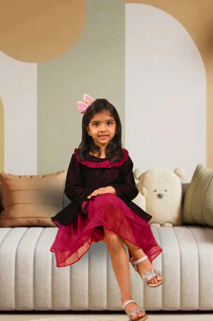 VELVET FRILL DRESS