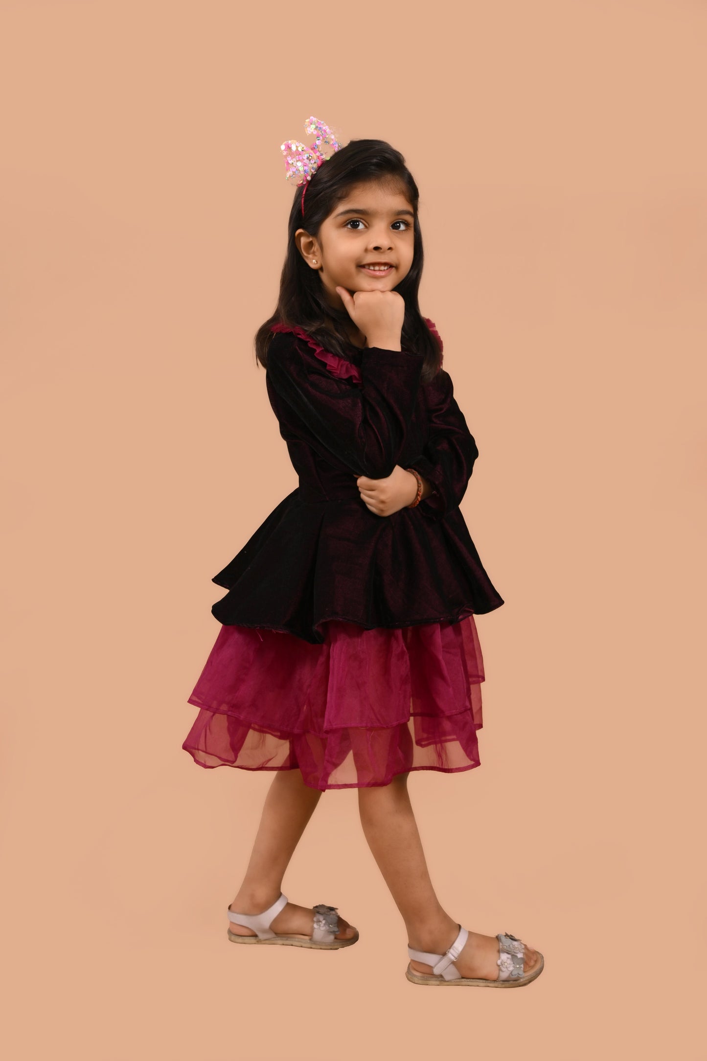 VELVET FRILL DRESS