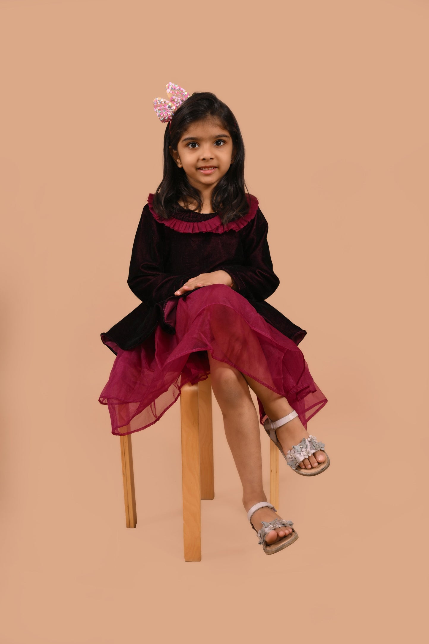 VELVET FRILL DRESS