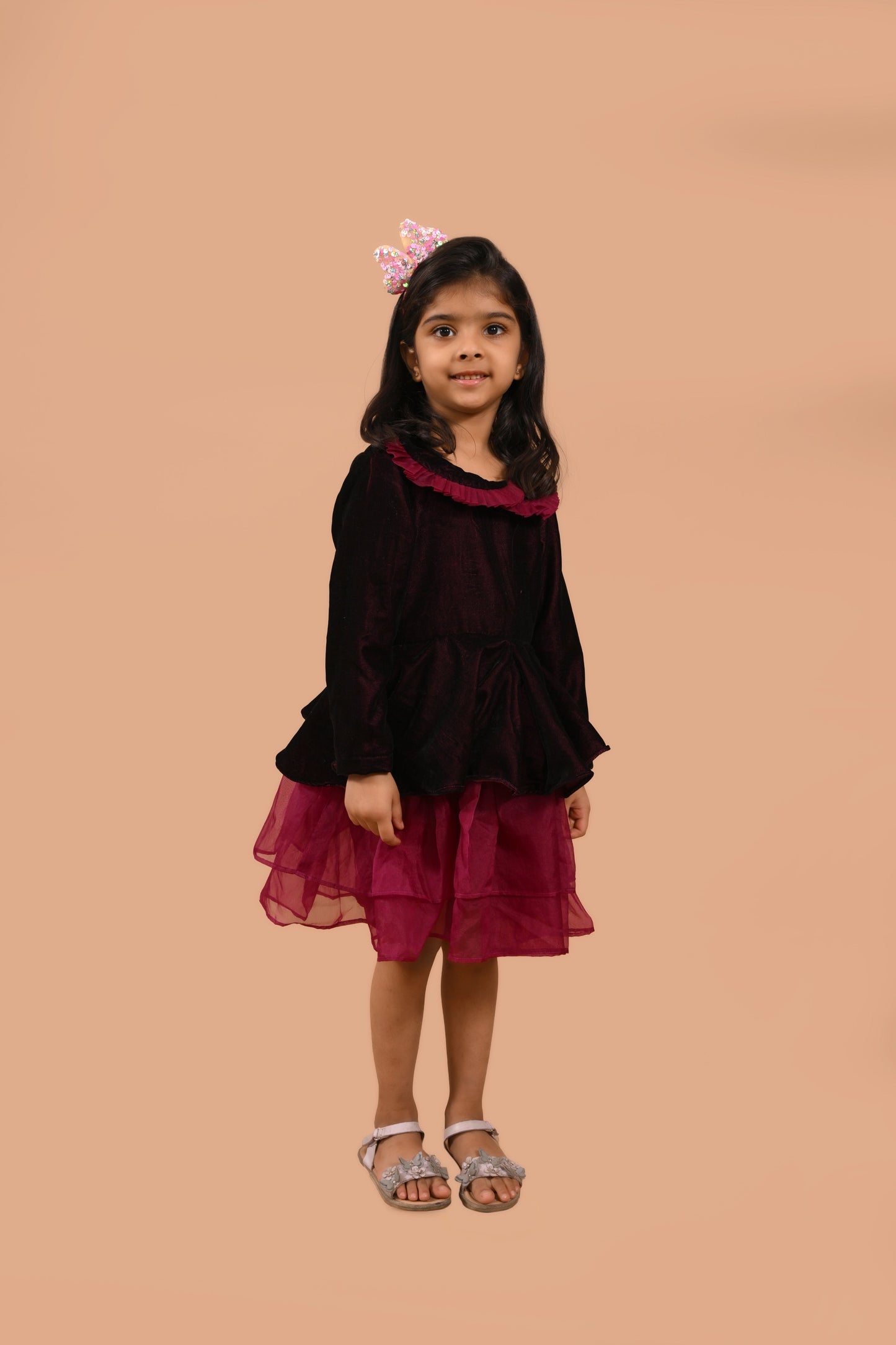 VELVET FRILL DRESS