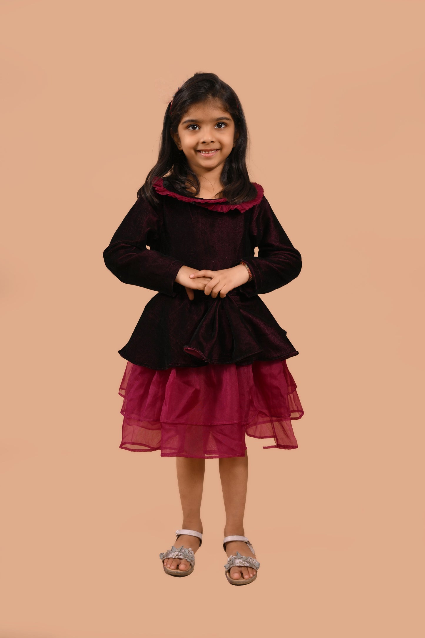VELVET FRILL DRESS