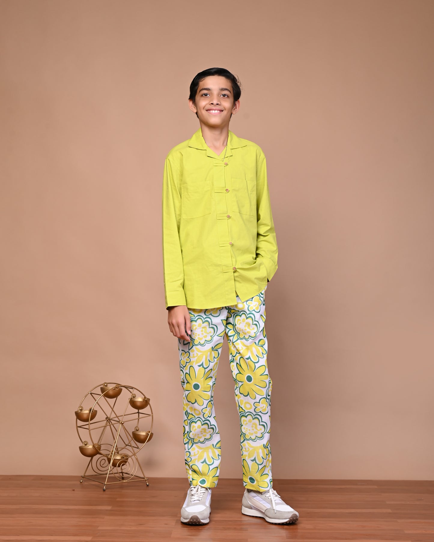 Pure Cotton Printed Pant And Solid Shirt Set