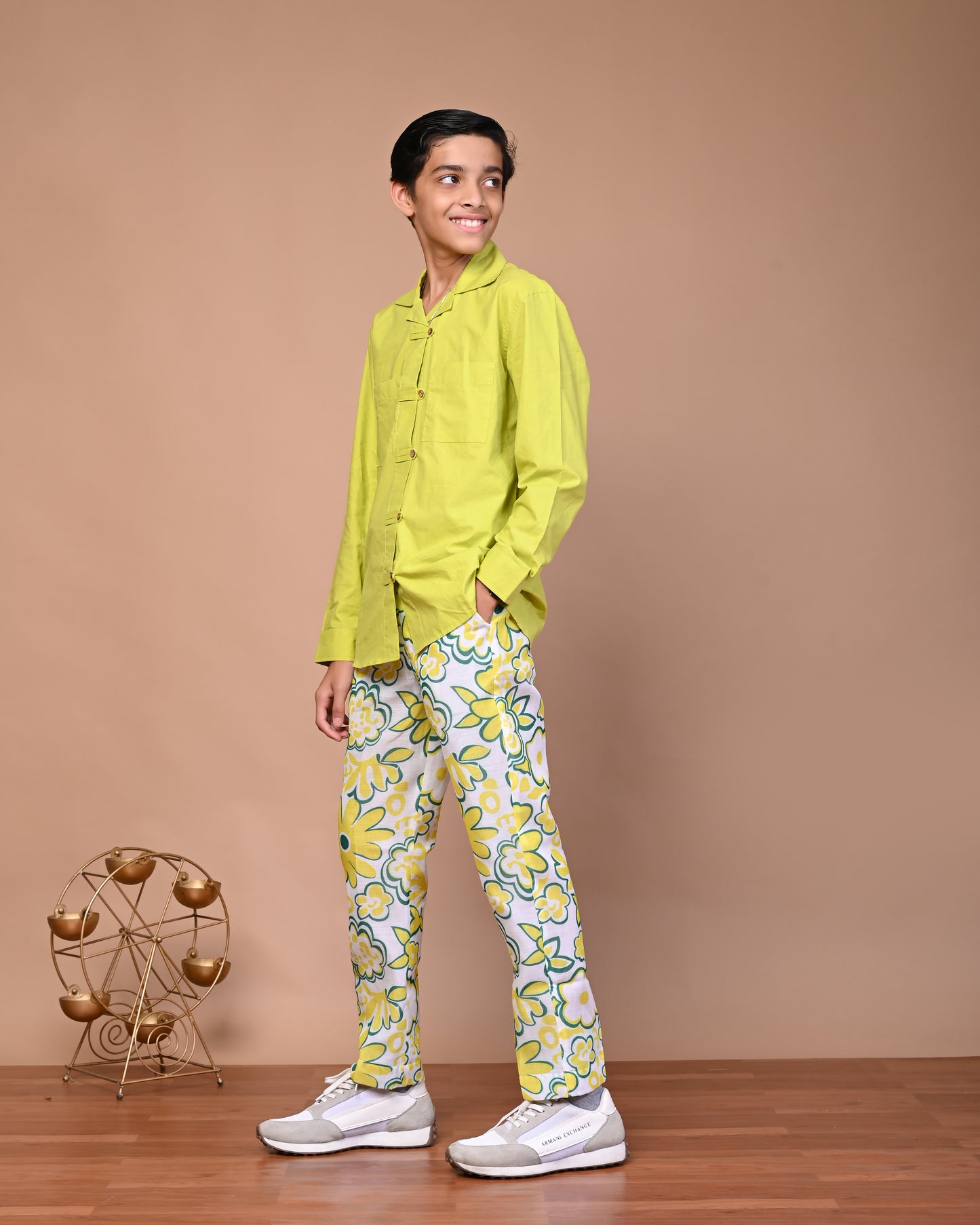 Pure Cotton Printed Pant And Solid Shirt Set