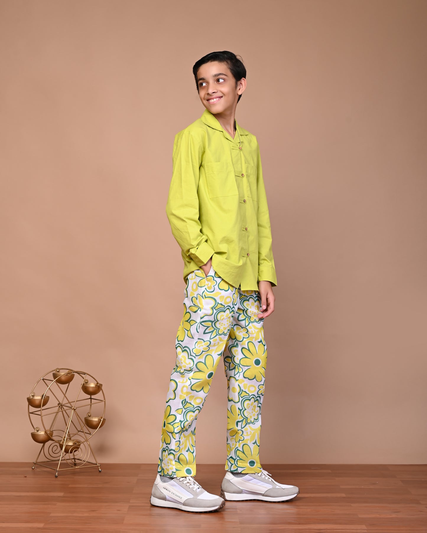 Pure Cotton Printed Pant And Solid Shirt Set