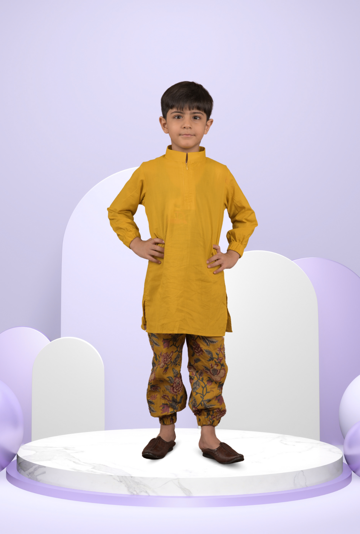 Kurta With Floral Print Joggers Kiddicot