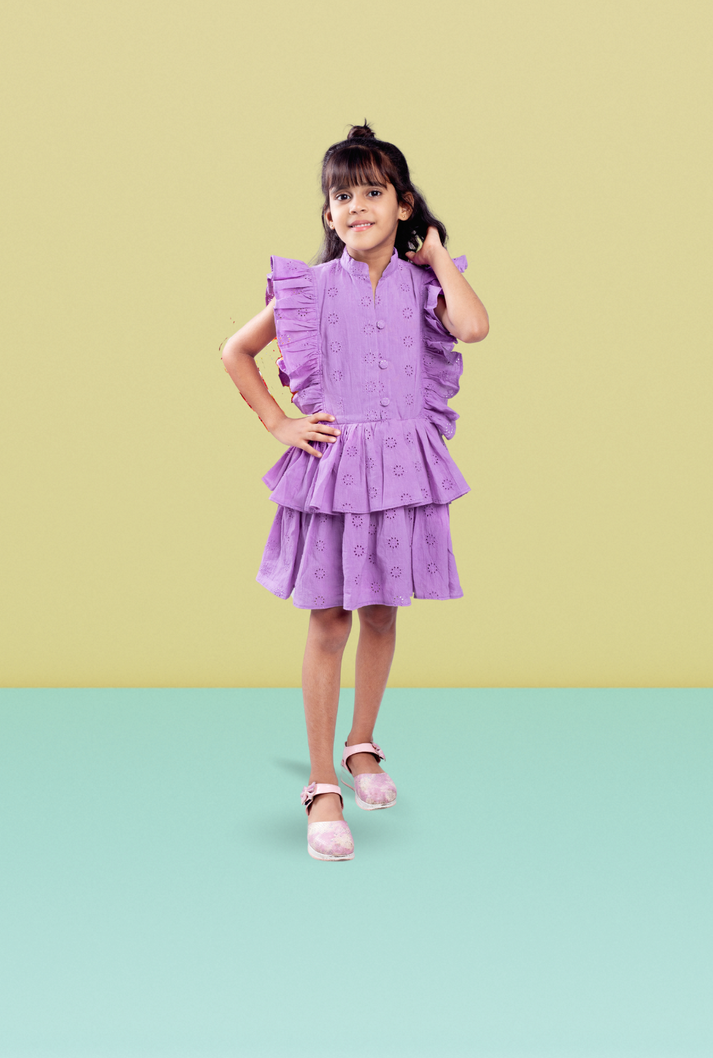 Ruffled Embroidered Dress For Girls By Kiddicot