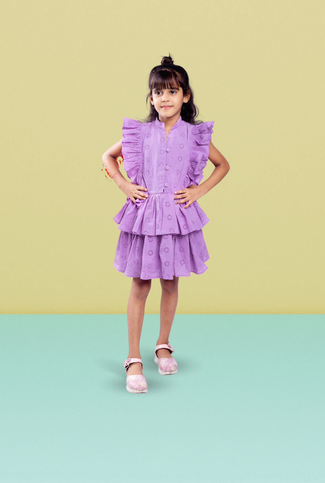 Ruffled Embroidered Dress For Girls By Kiddicot