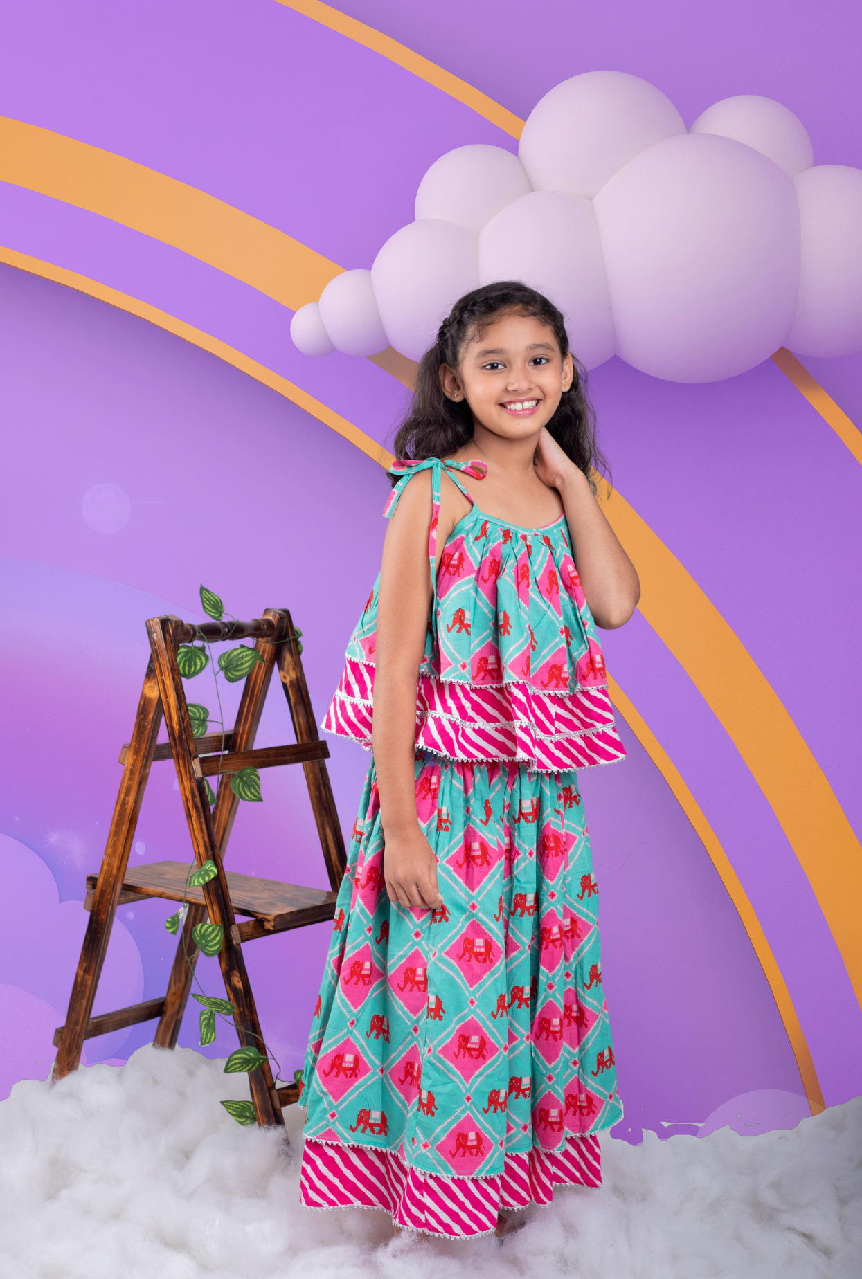 Printed Frilly Layered Top And Skirt For Girls By Kiddicot