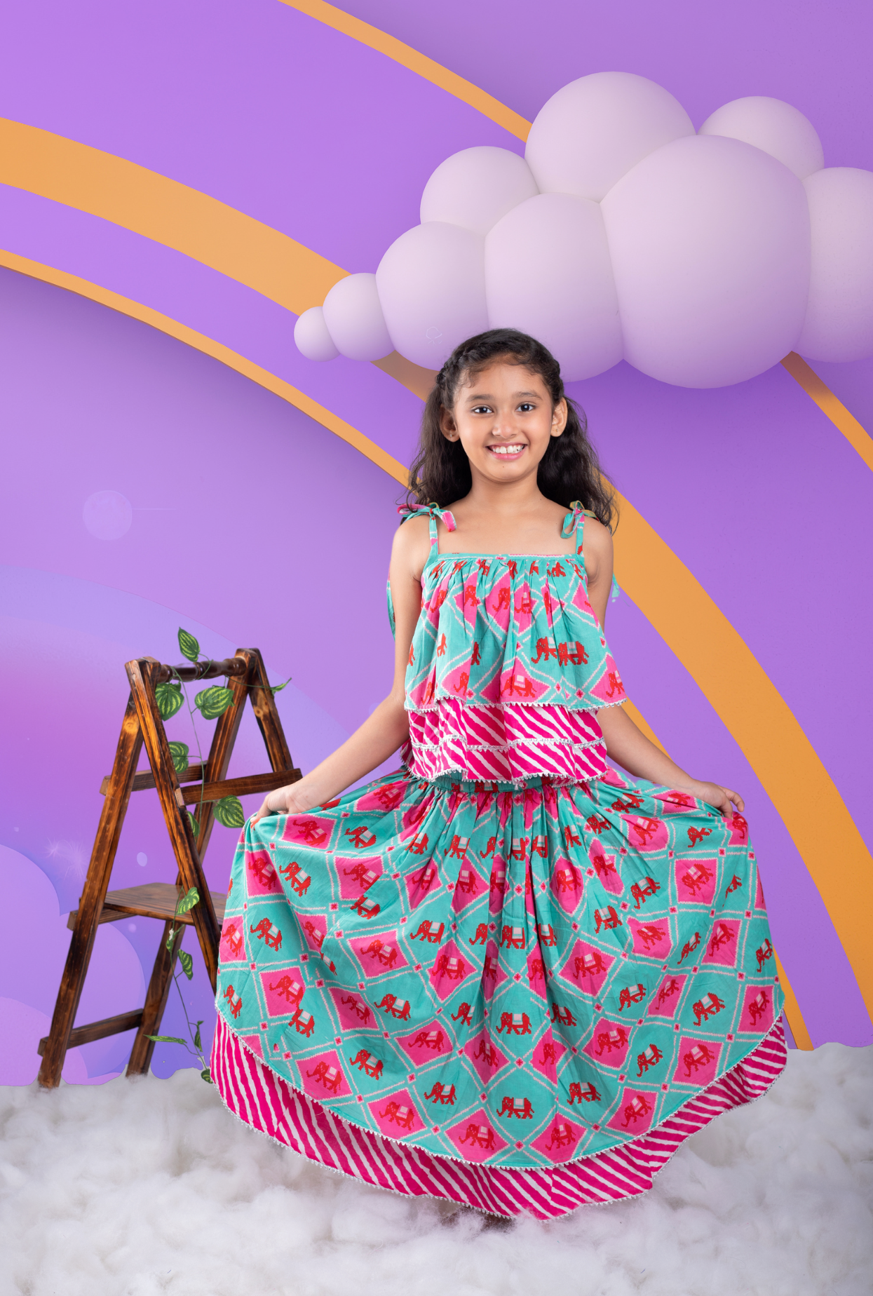 Printed Frilly Layered Top And Skirt For Girls By Kiddicot