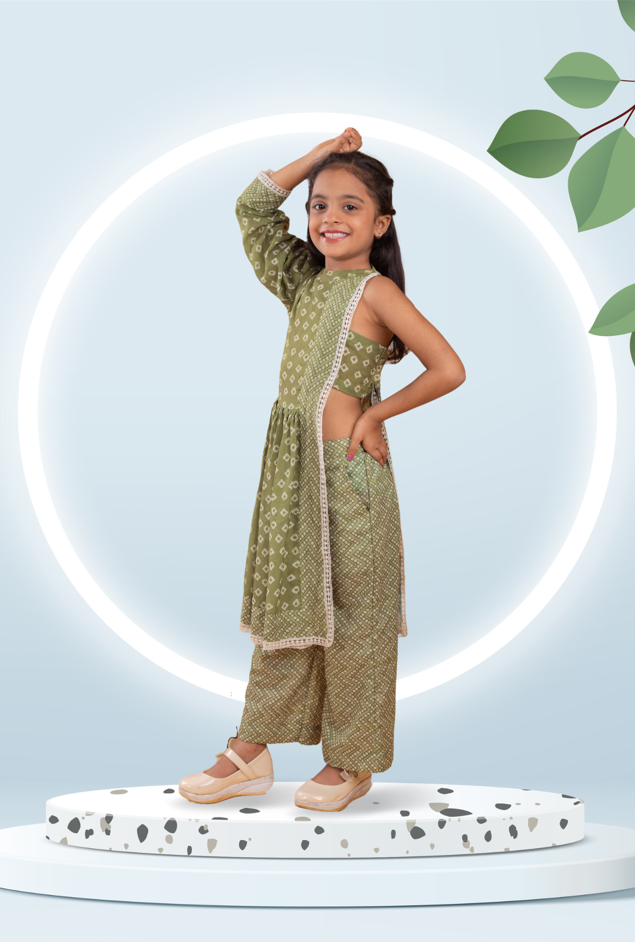 Bandhej Print Pyjama Set For Girl By Kiddicot