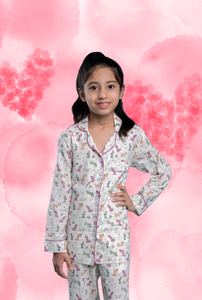 Pure Cotton Printed Pyjama Set For Girls By Kiddicot