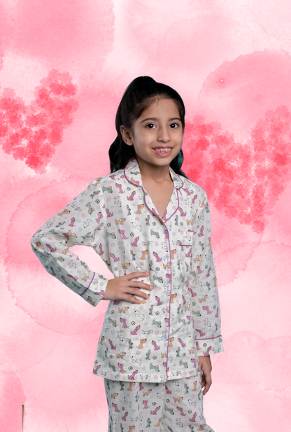 Pure Cotton Printed Pyjama Set For Girls By Kiddicot