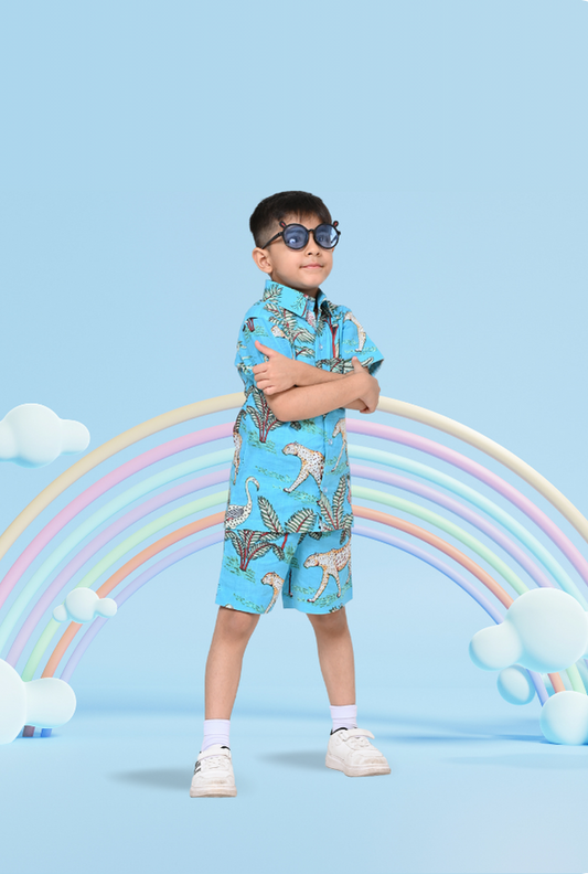 Pure Cotton Jungle Print Co-ord Set For Boys By Kiddicot