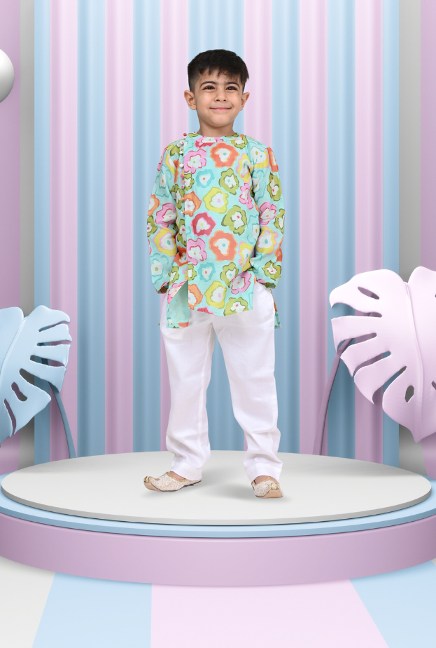 Multicolor Chanderi Kurta Pyjama Set For Boys By Kiddicot