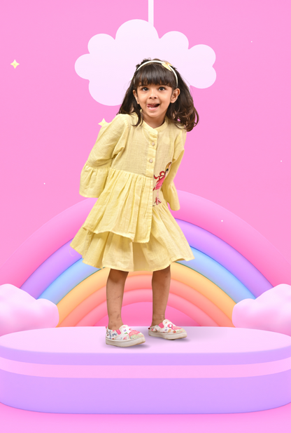 Ruffled Handpainted Dress For Girls By Kiddicot