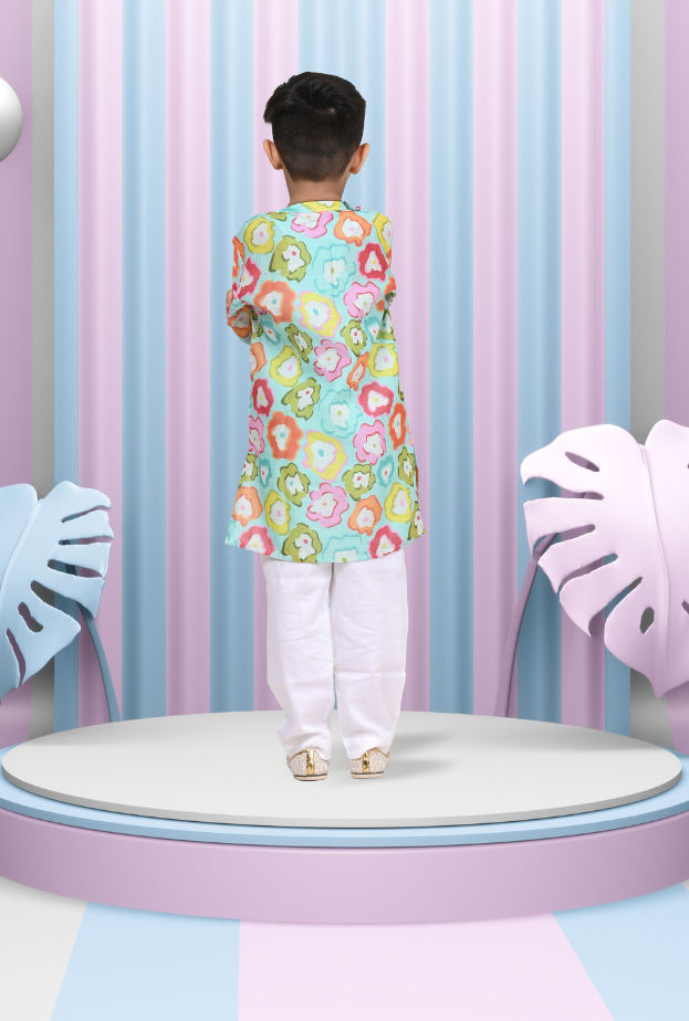 Multicolor Chanderi Kurta Pyjama Set For Boys By Kiddicot
