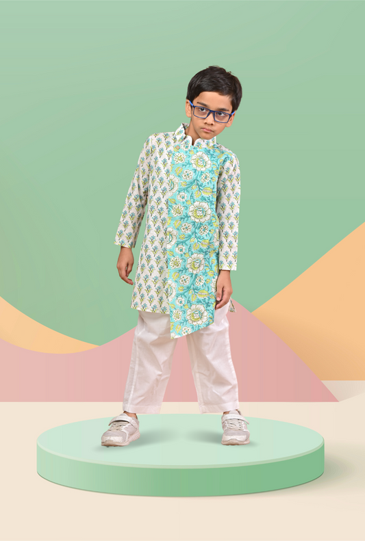 Floral Overlaped Kurta Set For Boy By Kiddicot