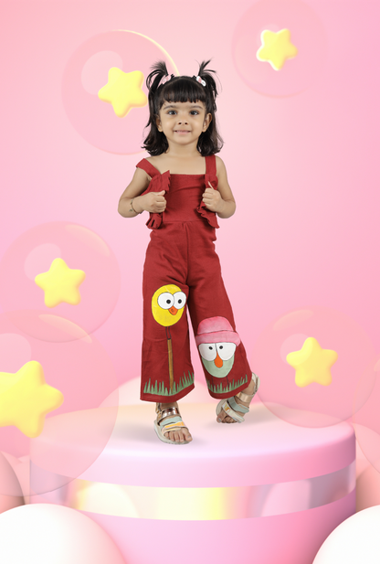 Long Cotton Rich Handpainted Jumpsuit For Girls By Kiddicot