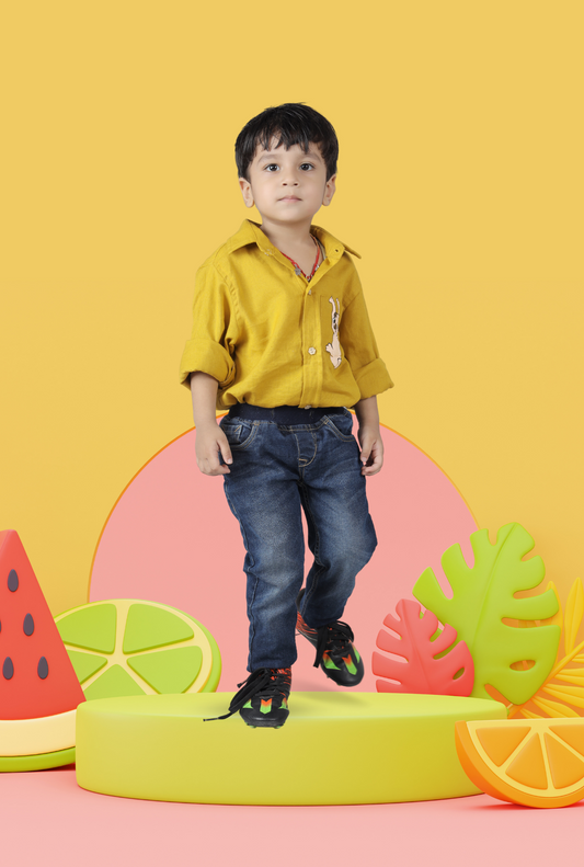 Pure Cotton Handpainted Spread Collar Shirt For Boys By Kiddicot