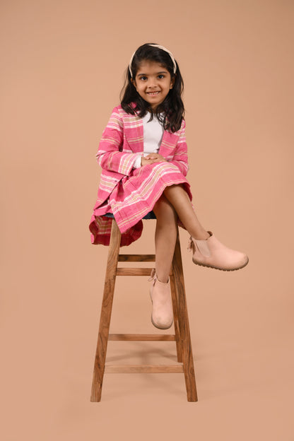 CHECKED BLAZER AND SKIRT