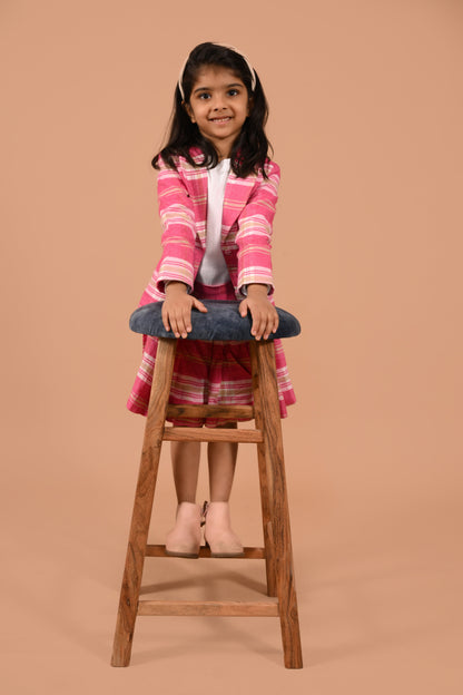 CHECKED BLAZER AND SKIRT